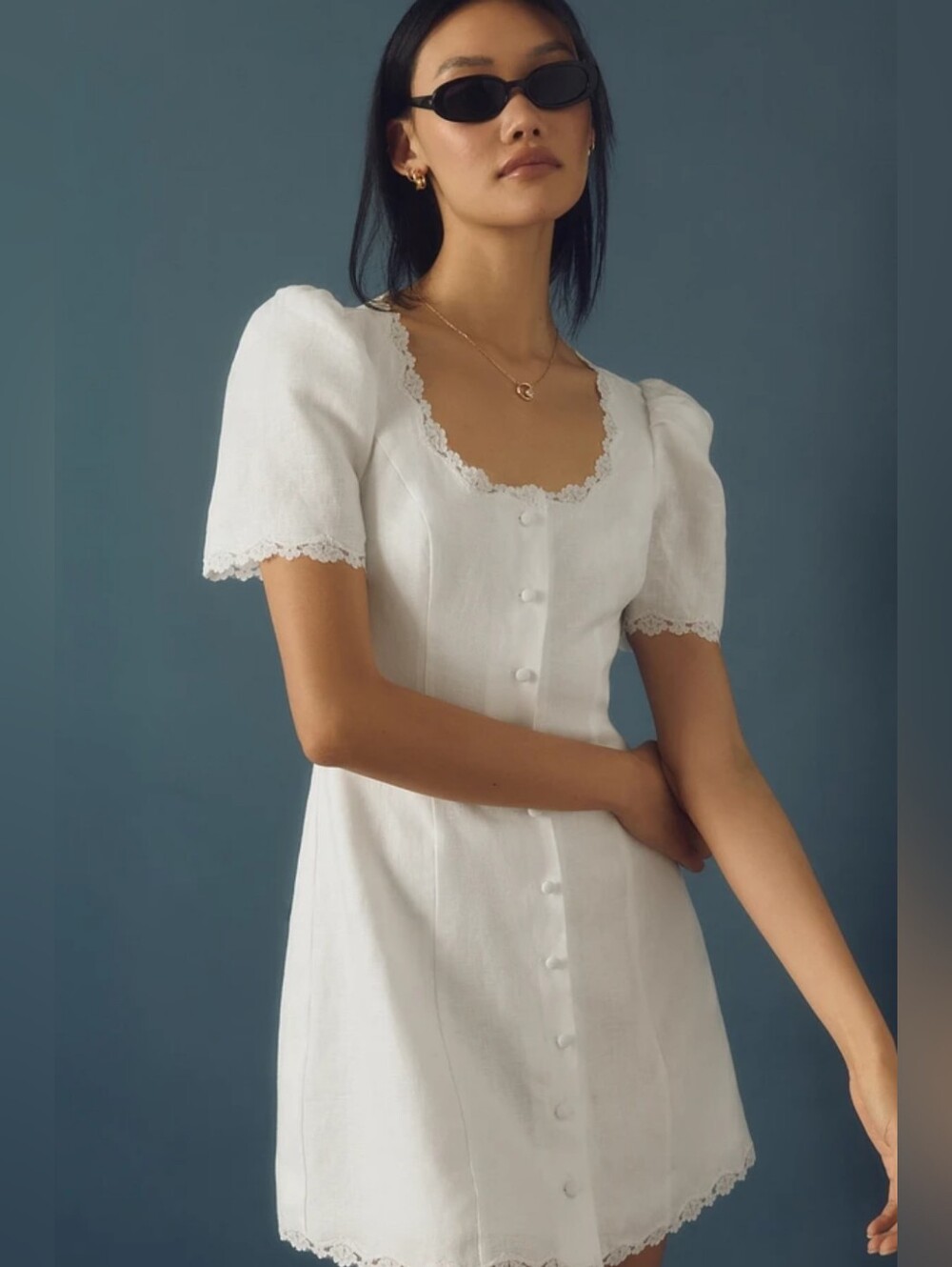 Reformation White Lace-Trim Mini Dress